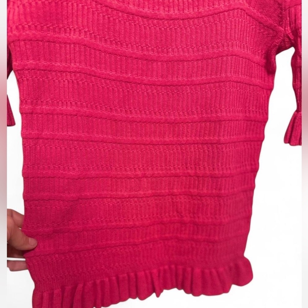 Adam Lippes Pink Smocked Ribbed Knit Ruffle Sleeve Top - Picture 6 of 6